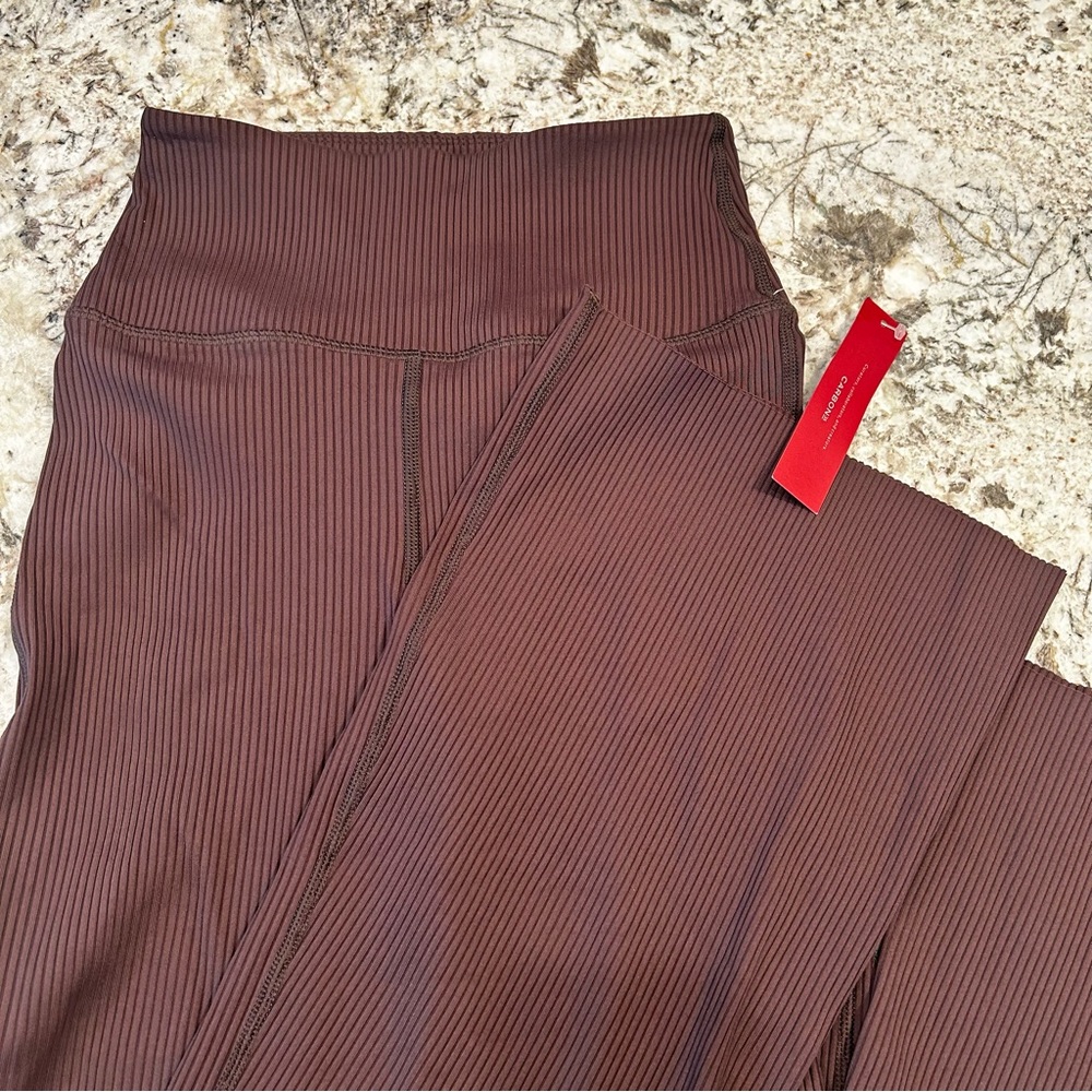 NWT CARBON38 Ribbed‎ Flare xs leggings dark oak brown women’s - Picture 4 of 11